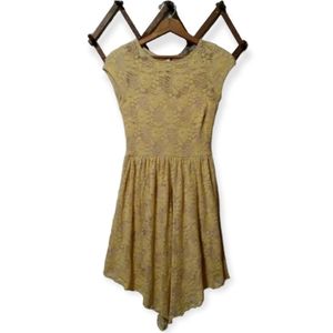 Finn & Clover Sheer Yellow Lace Lined Skater Dress